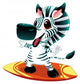 Zebra with surf. Funny cartoon and vector character Wall Decal