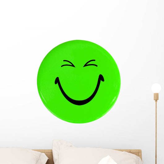 Green happy face button Wall Decal