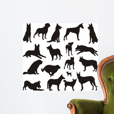 Dog Silhouette Vector Wall Stickers shown on a wall