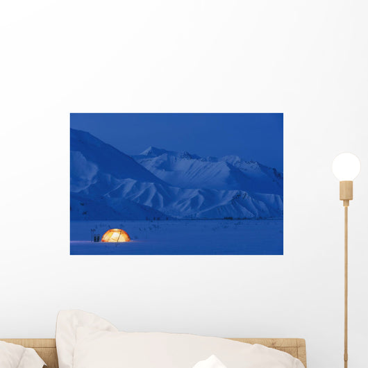 A Backpacking Tent Lit Up At Twilight Alaska Range Wall Mural