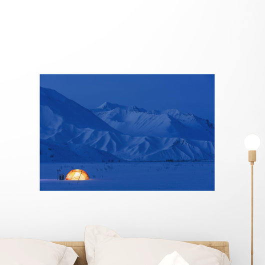 A Backpacking Tent Lit Up At Twilight Alaska Range Wall Mural