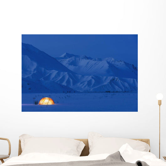 A Backpacking Tent Lit Up At Twilight Alaska Range Wall Mural