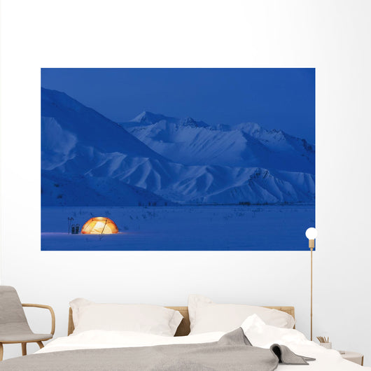 A Backpacking Tent Lit Up At Twilight Alaska Range Wall Mural