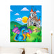 Big blue dragon with medieval castle Wall Mural