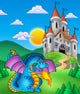 Big blue dragon with medieval castle Wall Mural