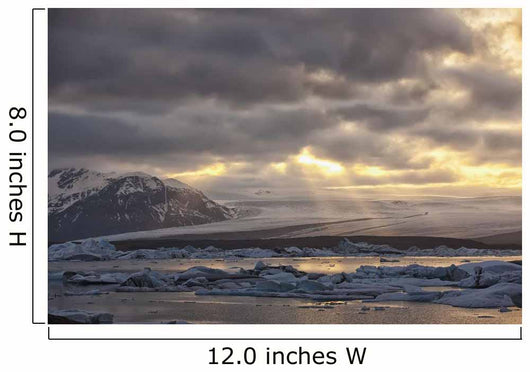 Shafts of sunlight shine on the ice calves floating Wall Mural