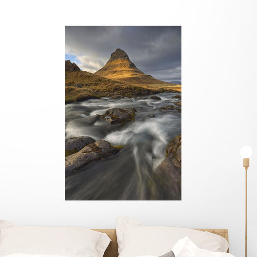 The mountain kirkjufell and waterfall kirkjufellsfoss Wall Mural