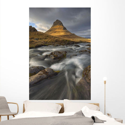 The mountain kirkjufell and waterfall kirkjufellsfoss Wall Mural