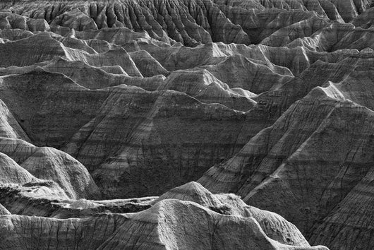 Black and white image of the badlands national park Wall Mural