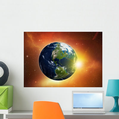 Outer Space Wall Mural shown on a wall