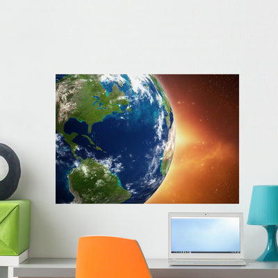 Outer Space Wall Mural shown on a wall