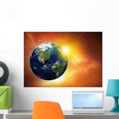 Space Illustration Wall Mural shown on a wall