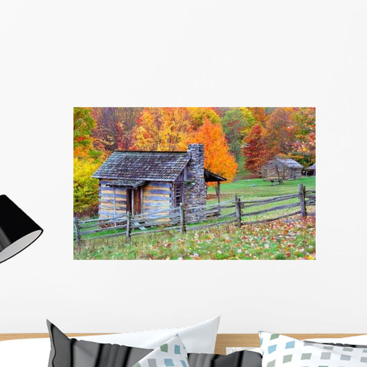 Log Cabins during Autumn Wall Decal