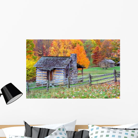 Log Cabins during Autumn Wall Decal