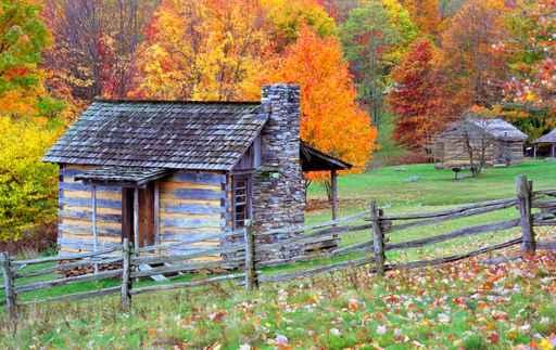 Log Cabins during Autumn Wall Decal