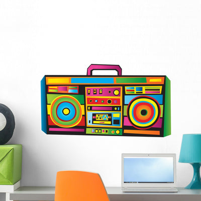 Funny Boombox Wall Decal shown on a wall
