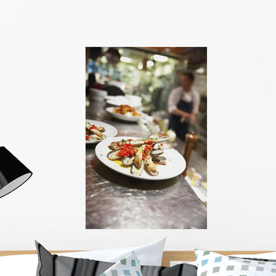 Razor Clams Plate Restaurant Wall Mural shown on a wall
