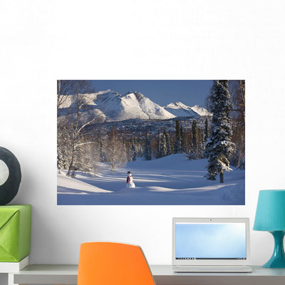 Snowman Wearing Black Top Wall Mural shown on a wall