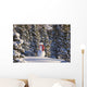 Snowman Wearing A Red Scarf And Black Top Hat Standing Wall Mural