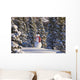 Snowman Wearing A Red Scarf And Black Top Hat Standing Wall Mural