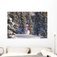 Snowman Wearing A Red Scarf And Black Top Hat Standing Wall Mural