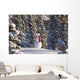 Snowman Wearing A Red Scarf And Black Top Hat Standing Wall Mural