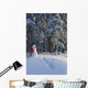Snowman And Freshly Made Snowman Snow Angel Wall Mural