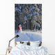 Snowman And Freshly Made Snowman Snow Angel Wall Mural