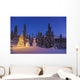 Two Snowmen Exchanging Gifts Standing Next To A Christmas Tree Wall Mural