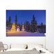 Two Snowmen Exchanging Gifts Standing Next To A Christmas Tree Wall Mural