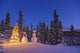 Two Snowmen Exchanging Gifts Standing Next To A Christmas Tree Wall Mural
