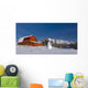 Snowman Dressed Up As A Cowboy Standing In Front Of A Vintage Red Barn Wall Mural