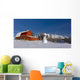 Snowman Dressed Up As A Cowboy Standing In Front Of A Vintage Red Barn Wall Mural