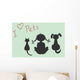 Silhouettes of sitting cat, dog and little girl Wall Mural