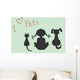 Silhouettes of sitting cat, dog and little girl Wall Mural