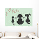 Silhouettes of sitting cat, dog and little girl Wall Mural