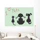 Silhouettes of sitting cat, dog and little girl Wall Mural