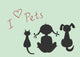 Silhouettes of sitting cat, dog and little girl Wall Mural