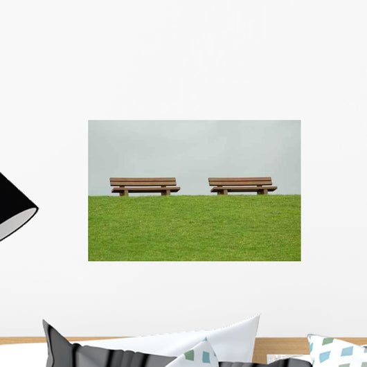Grassy Hill and Benches Wall Decal