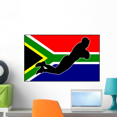 Rugby Try South Africa Wall Mural shown on a wall