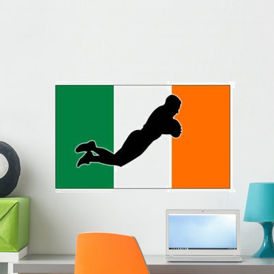 Rugby Try Ireland Wall Mural shown on a wall