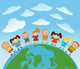 Cartoon Earth with Kids Wall Mural