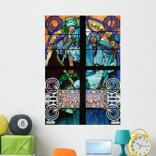 Stained galss window in St Vitus Cathedral designed by Alfons Mucha Wall Mural