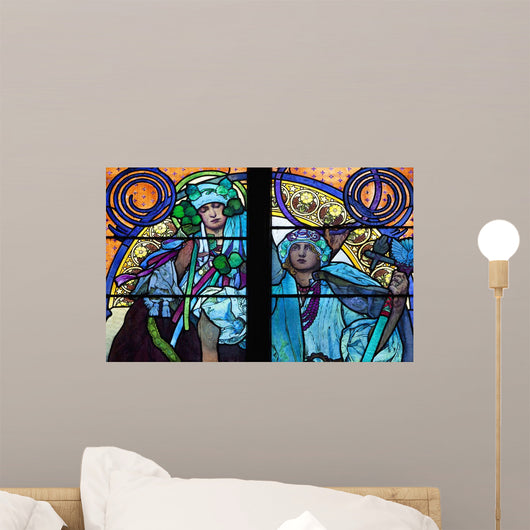 Stained galss window in St Vitus Cathedral designed by Alfons Mucha Wall Mural