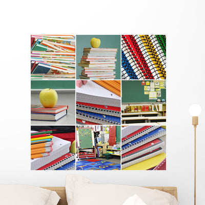 Back to School Collage Wall Mural shown on a wall