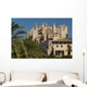 Spain, Majorca, Palm trees in Parc de la Mar leading to Cathedral Wall Mural