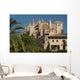 Spain, Majorca, Palm trees in Parc de la Mar leading to Cathedral Wall Mural