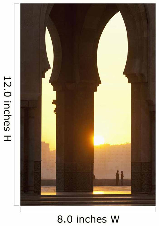 Morocco, Looking through arches of Hassan II mosque to couple chatting Wall Mural