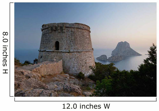Spain, Torre des Savinar and Es Vedra island at sunset Wall Mural