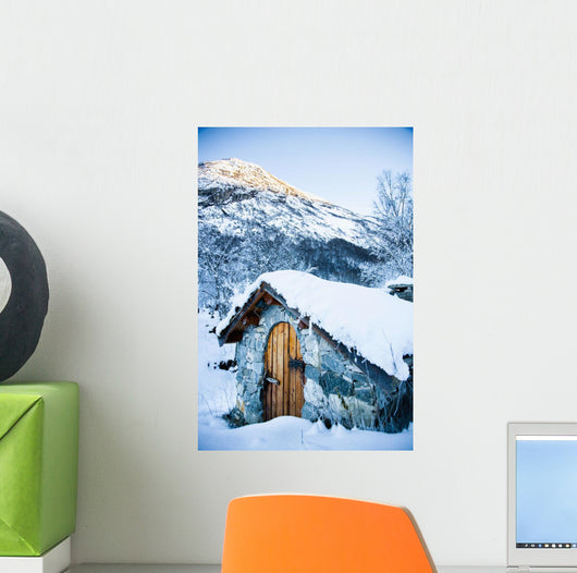 Snow Covered Traditional Stone Wall Decal